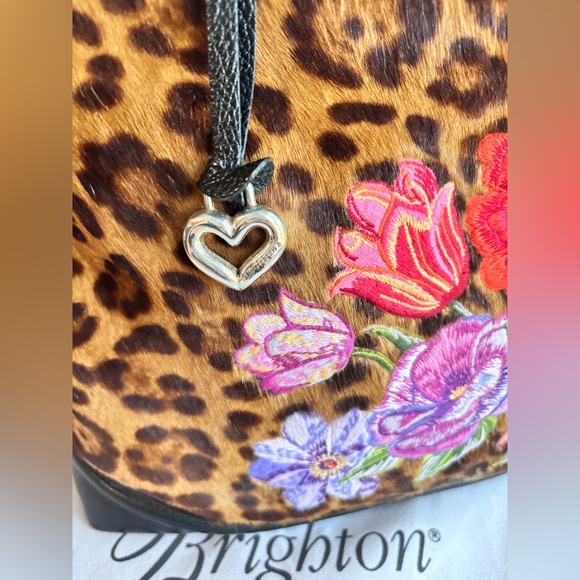 NWT Brighton Leopard Lex Tote Uptown Spots Black Leather Embroidered Flowers - Picture 13 of 15